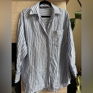 Zara Linen Blend Oversized striped shirt